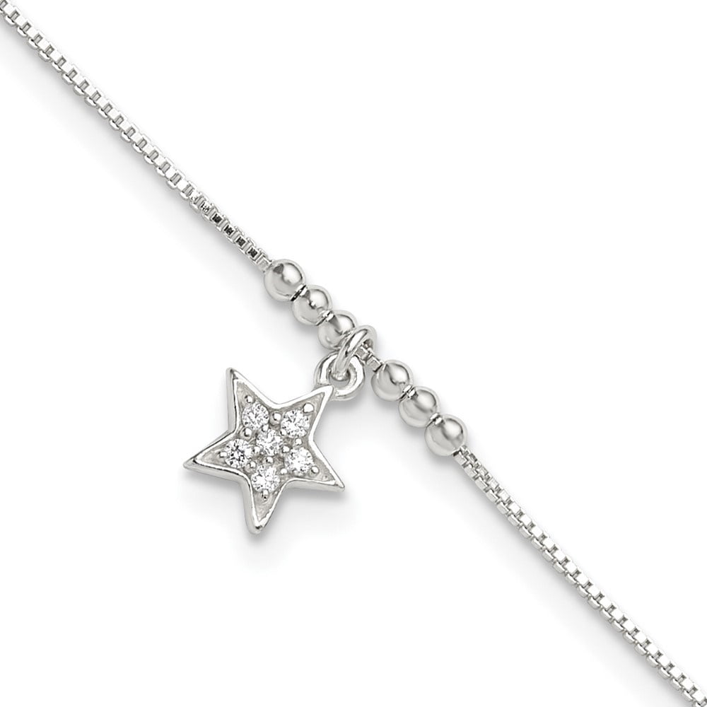 Auriga Fine Jewelry 925 Sterling Silver Cubic Zirconia Star and Beads Anklet 9inch for Women