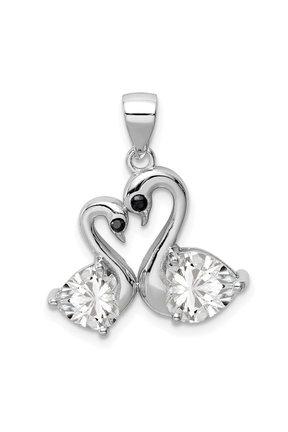 Fine Jewelry 925 Sterling Silver Cubic Zirconia Swan Couple Pendant for Women(L- 14.79mm, W- 19.25mm)