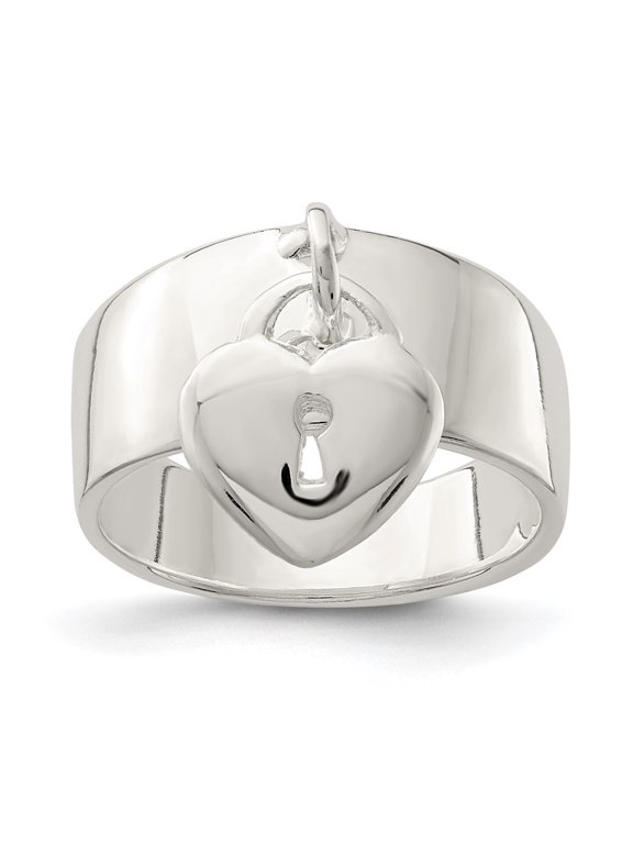 Fine Jewelry 925 Sterling Silver Dangle Lock Ring Size 8 for Women