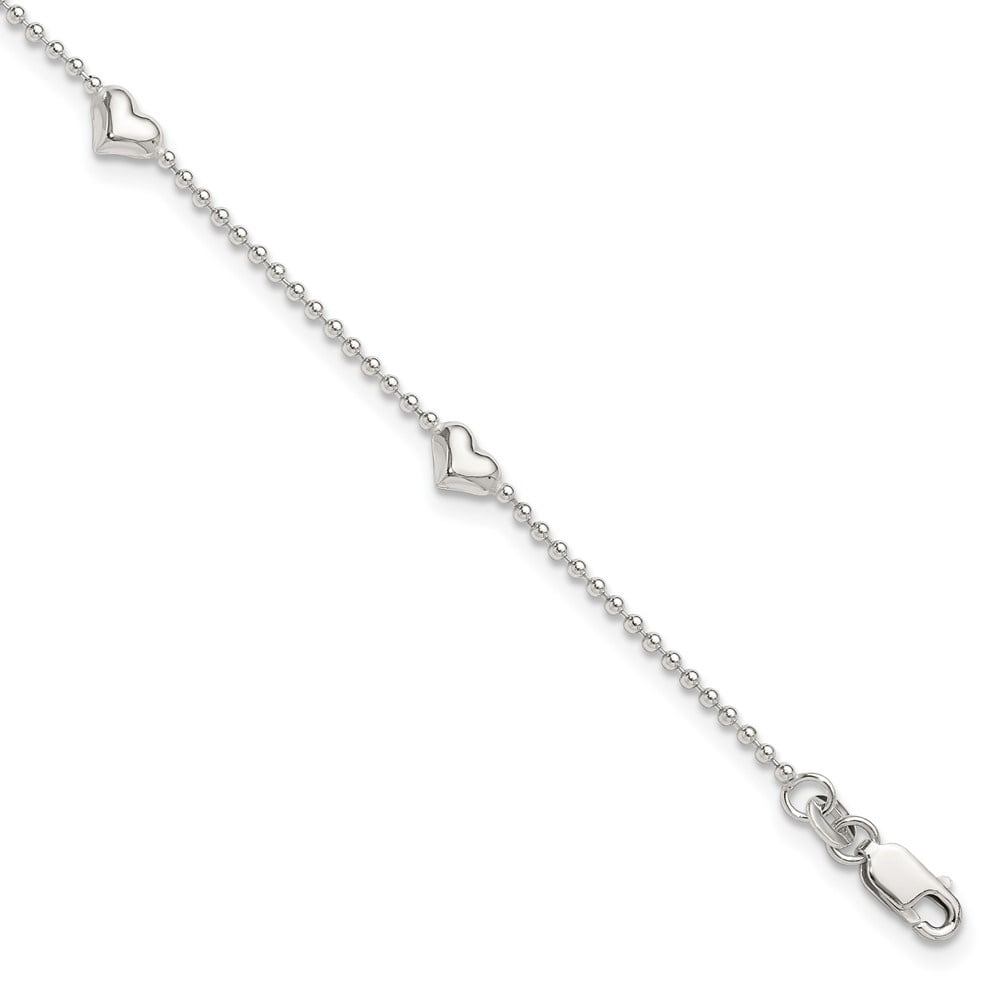 Auriga Fine Jewelry 925 Sterling Silver Dangling Heart Anklet 10inch for Women