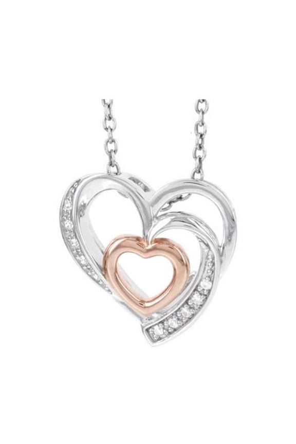 Fine Jewelry 925 Sterling Silver Diamond 10K Rose Gold heart Chain Necklace 18" Valentine's Day Gift for Women