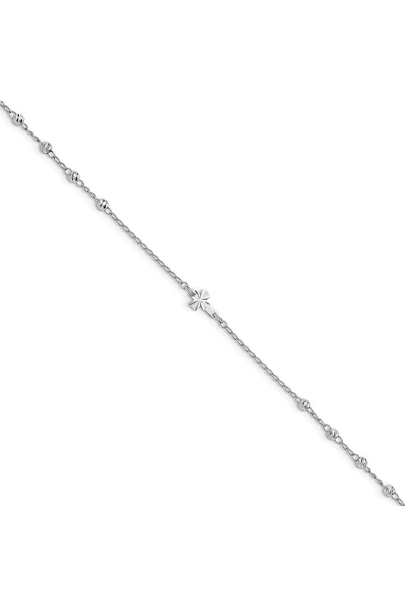 Fine Jewelry 925 Sterling Silver Diamond-Cut Beads Cross Anklet 9inch for Women