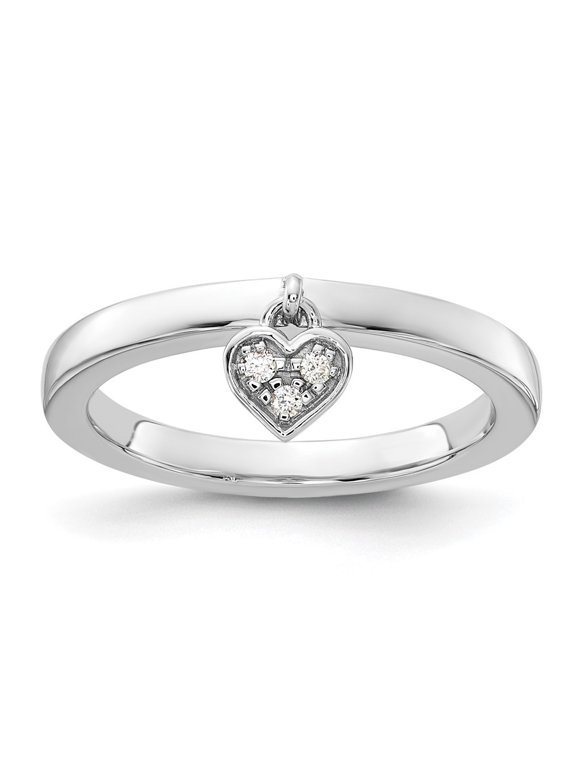 Fine Jewelry 925 Sterling Silver Diamond Heart Dangle Stackable Ring Size 6for Women