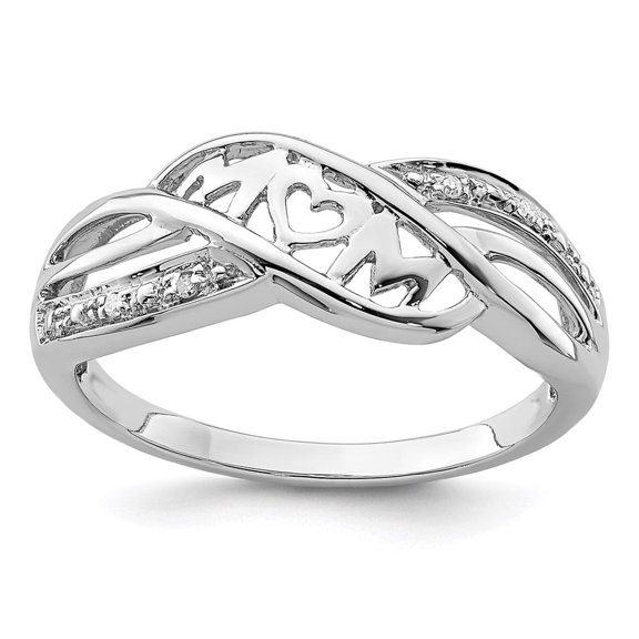 Auriga Fine Jewelry 925 Sterling Silver Diamond Mom Heart Ring Size 6 Valentine's Day Gift for Women