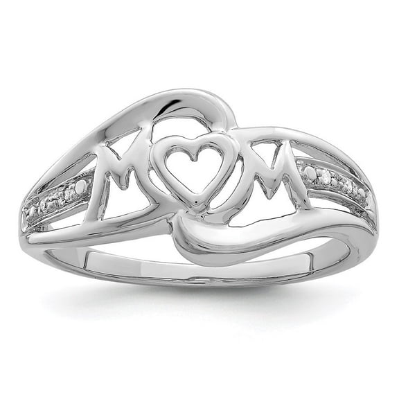Auriga Fine Jewelry 925 Sterling Silver Diamond Mom Heart Ring Size 7 Valentine's Day Gift for Women