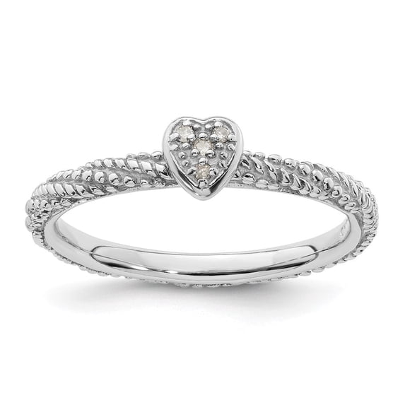 Auriga Fine Jewelry 925 Sterling Silver Diamond Textured Heart Ring Size 6for Women