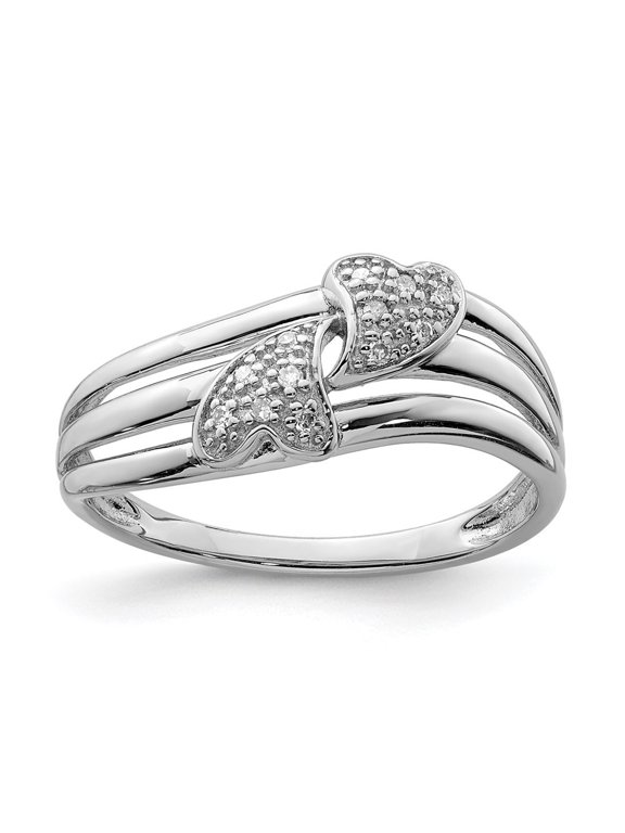 Fine Jewelry 925 Sterling Silver Diamond Two Heart Ring Size 7 for Women