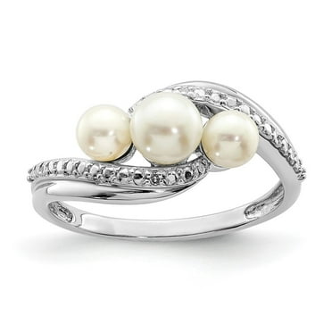 Auriga Fine Jewelry 925 Sterling Silver Diamond and Pearl Ring Size 7 for Women