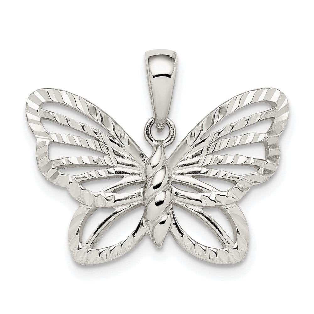 Auriga Fine Jewelry 925 Sterling Silver Diamond-cut Butterfly Pendant for Women (L- 16mm, W- 23.1mm)