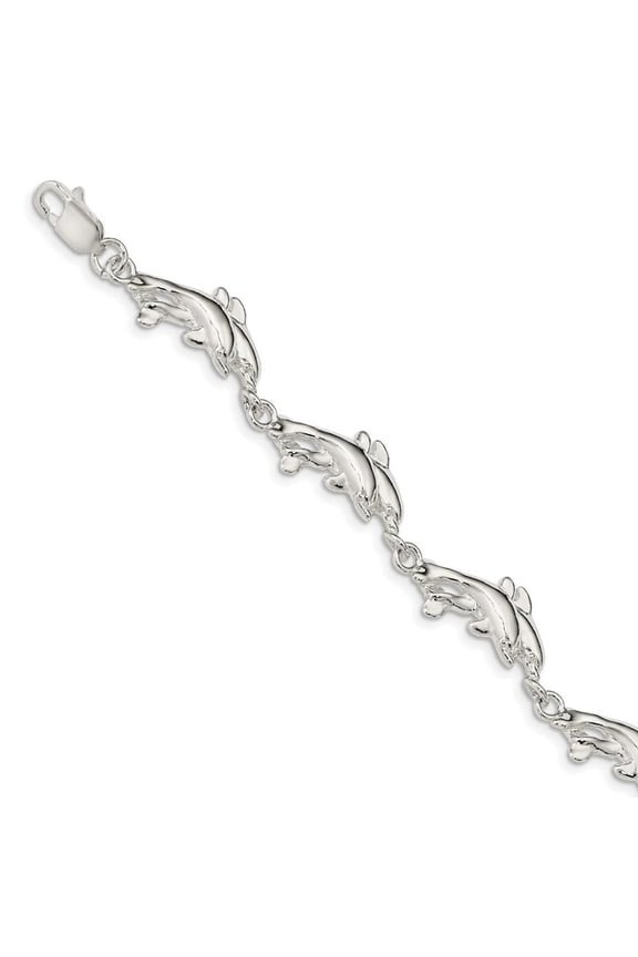 Fine Jewelry 925 Sterling Silver Dolphins Bracelet 7inch for Women