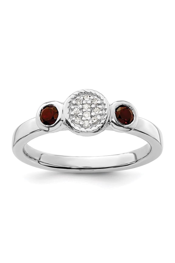 Fine Jewelry 925 Sterling Silver Double Round Garnet & Diamond Ring for Women Size 5