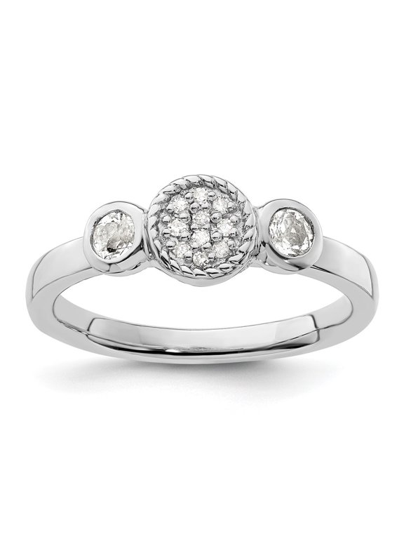 Fine Jewelry 925 Sterling Silver Double Round White Topaz and Diamond Ring for Women Size- 8