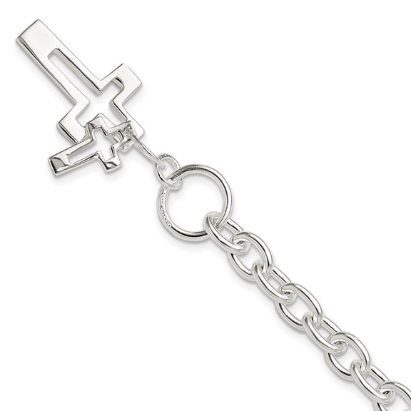 Auriga Fine Jewelry 925 Sterling Silver E-Coated Double Open Cross Toggle Bracelet 47.5inch for Women