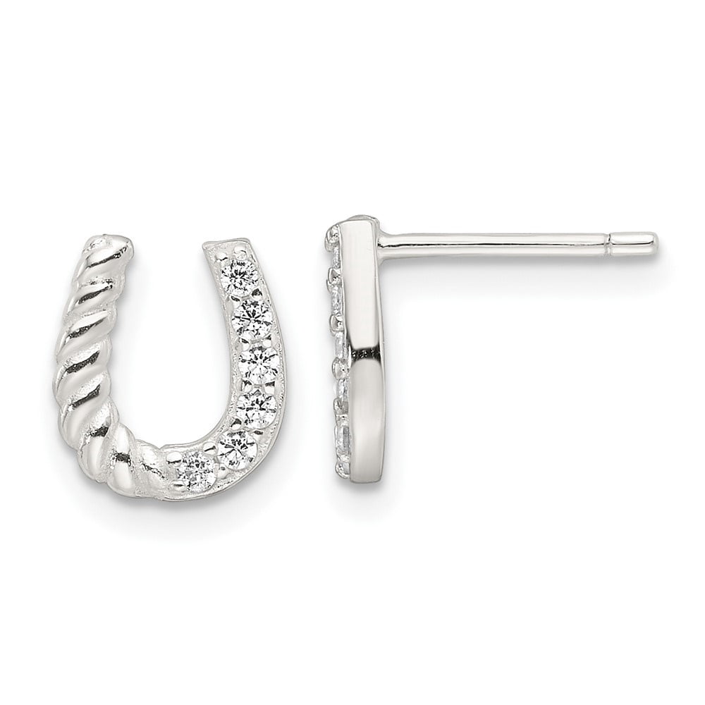 Auriga Fine Jewelry 925 Sterling Silver E-Coating Cubic Zirconia Horseshoe Stud Earrings for Women