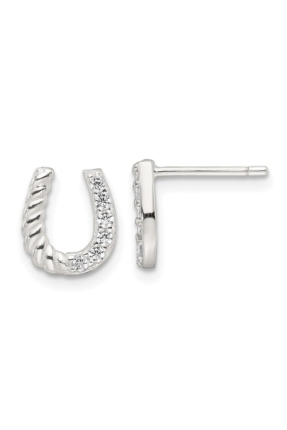 Fine Jewelry 925 Sterling Silver E-Coating Cubic Zirconia Horseshoe Stud Earrings for Women