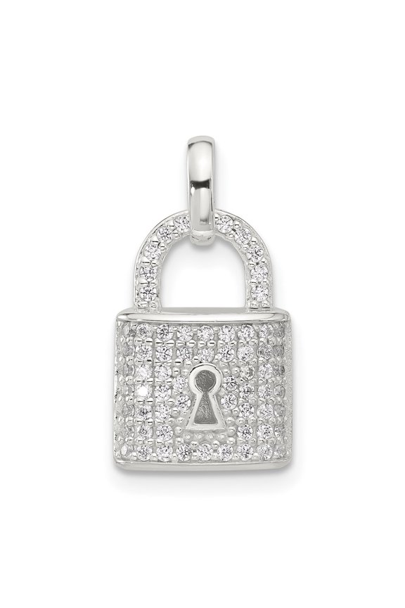 Fine Jewelry 925 Sterling Silver E-coated CZ Lock Pendant for Women (L - 0.58 inch, W - 9.8 inch)