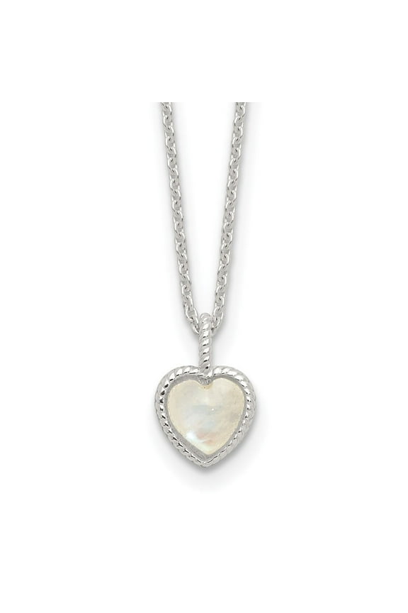 Fine Jewelry 925 Sterling Silver E-coated Moonstone Heart with 2in ext. Necklace 20" Valentine's Day Gift for Women