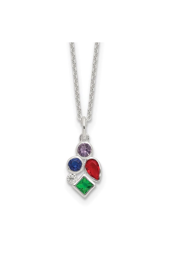 Fine Jewelry 925 Sterling Silver E-coated Multi Color CZ w/2in ext. Necklace for Women 19.75"