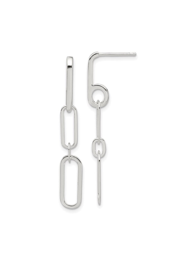 Fine Jewelry 925 Sterling Silver E-coated Paperclip Link Post Dangle Earrings for Women