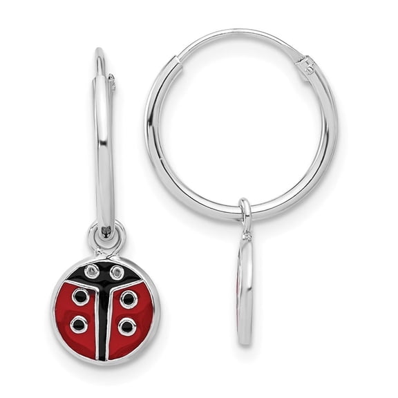 Auriga Fine Jewelry 925 Sterling Silver Enamel Ladybug Dangle Eternity Hoop Earrings for Women