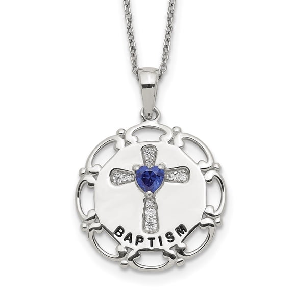 Auriga Fine Jewelry 925 Sterling Silver Enameled Blue and Clear CZ Cross Necklace for Women 17.5"