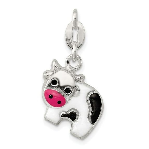 Auriga Fine Jewelry 925 Sterling Silver Enameled Cow Charm for Women (L - 17 mm, W - 14 mm)