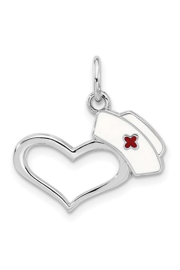 Fine Jewelry 925 Sterling Silver Enameled Nurses Hat with Heart Pendant (L- 20.4mm, W- 19.6mm) Valentine's Day Gift for Women