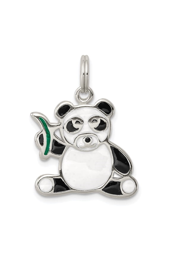 Fine Jewelry 925 Sterling Silver Enameled Panda Bear Charm for Women (L - 25 mm, W - 10 mm)