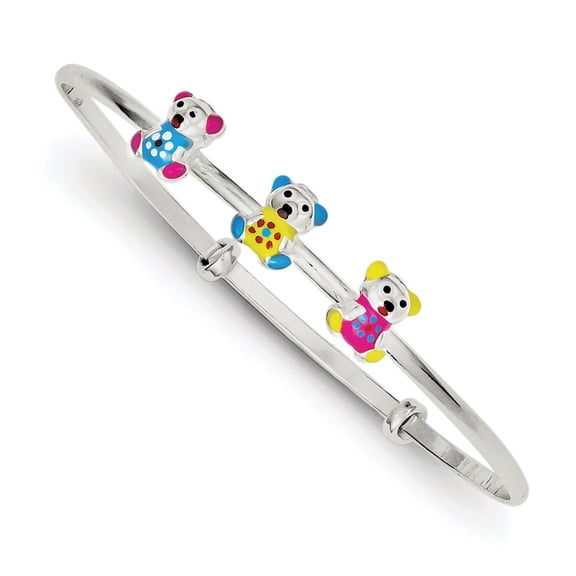 Auriga Fine Jewelry 925 Sterling Silver Enameled Teddy Bear Adjustable Bangle 6 inch for Women