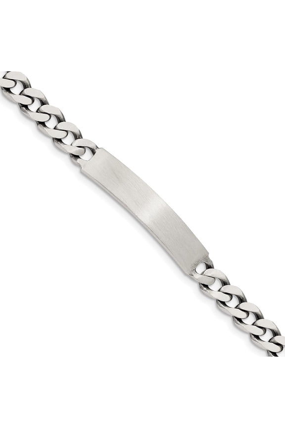 Fine Jewelry 925 Sterling Silver Engravable Antiqued Curb Link Id Bracelet 8inch for Women