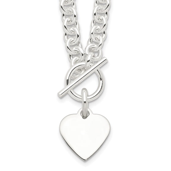 Auriga 925 Sterling Silver Engravable Heart Disc on Fancy Link Toggle Necklace 18" for Women