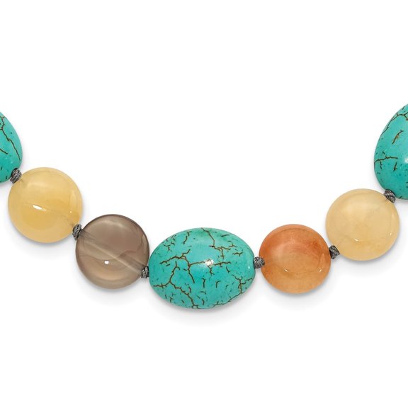 Auriga Fine Jewelry 925 Sterling Silver FWC Pearl, Jade, Recon Magnesite, Sardonyx Necklace for Women 19"