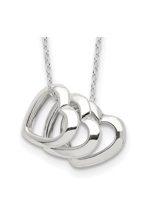 Fine Jewelry 925 Sterling Silver Fancy 3- Heart Necklace 18" for Women