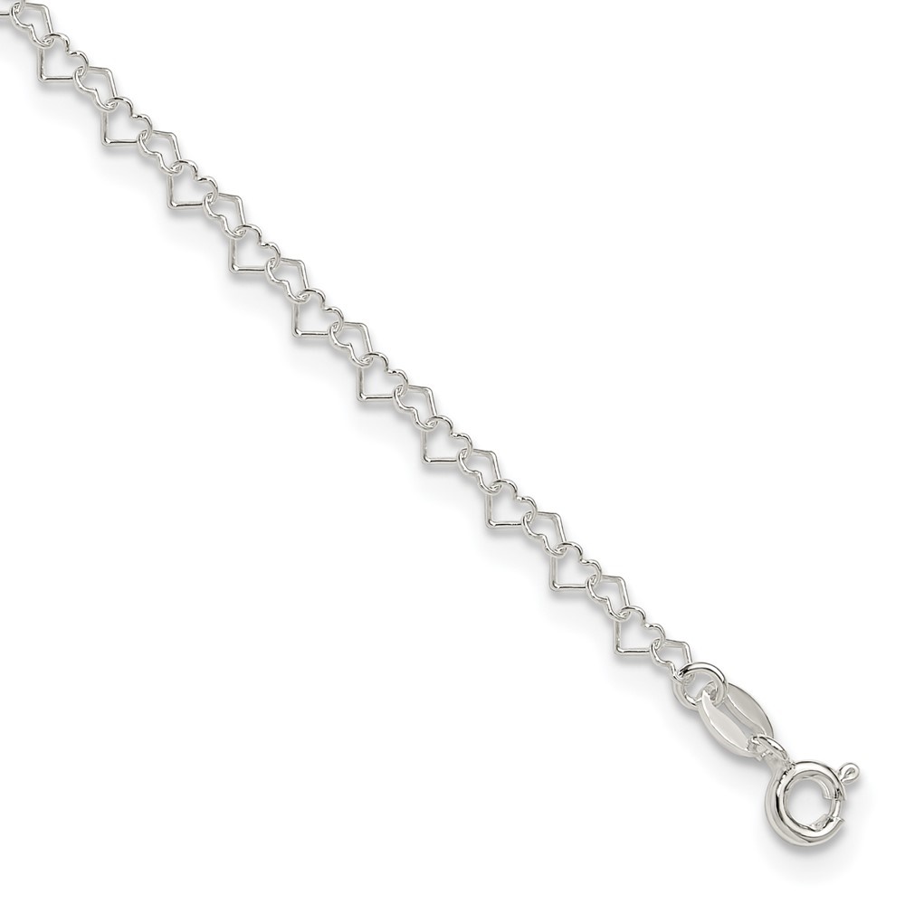 Auriga Fine Jewelry 925 Sterling Silver Fancy Heart Link 9inch. Anklet for Women
