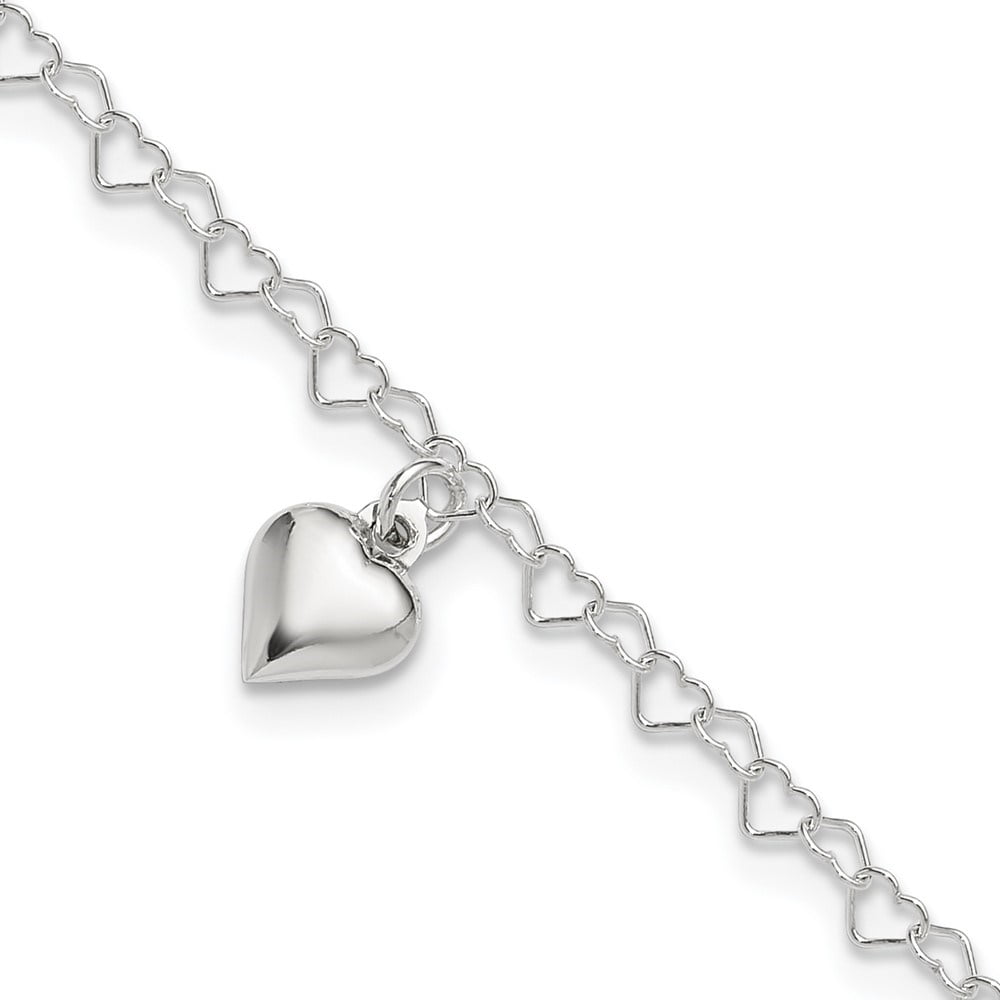 Auriga Fine Jewelry 925 Sterling Silver Fancy Link Puffed Heart Anklet 9inch for Women