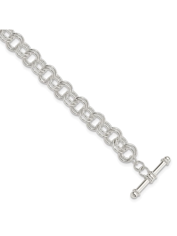 Fine Jewelry 925 Sterling Silver Fancy Link Toggle Charm Bracelet 7.5 inch for Women