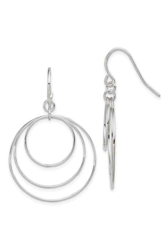 Fine Jewelry 925 Sterling Silver Fancy Triple Circle Dangle Earrings for Women (L- 43mm, W- 28mm)