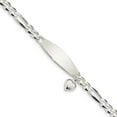 thumbnail image 1 of Auriga Fine Jewelry 925 Sterling Silver Figaro Id Heart Dangle Bracelet 7.5inch for Women, 1 of 5