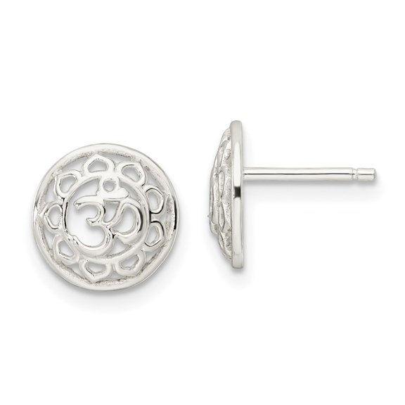 Auriga Fine Jewelry 925 Sterling Silver Filigree Om Spirituality Stud Earrings for Women (L-9.69mm, W- 9.69mm)