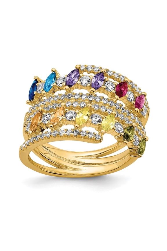 Fine Jewelry 925 Sterling Silver Flash Gold-plated Colorful Marquise CZ Ring for Women Size 7