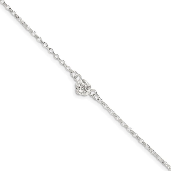 Auriga Fine Jewelry 925 Sterling Silver Flower Charm 10inch Anklet for Women