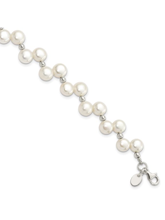 Fine Jewelry 925 Sterling Silver Fw Cultured Button Pearl 7.5inch Bracelet for Women