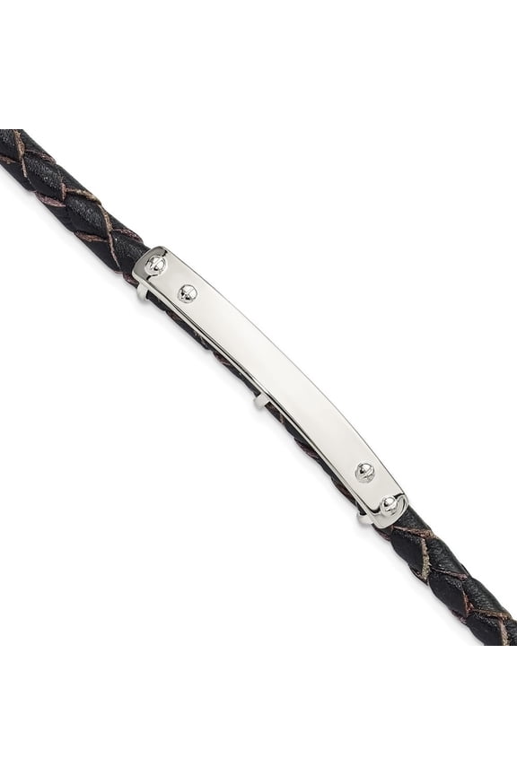 Fine Jewelry 925 Sterling Silver Genuine Leather ID 8in Toggle Men's Bracelet