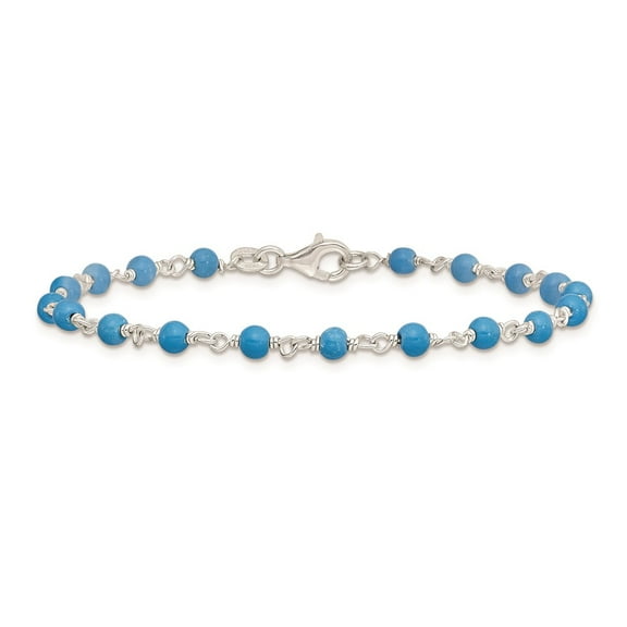 Auriga Fine Jewelry 925 Sterling Silver Genuine Turquoise Bead Bracelet 7.5 inch for Women