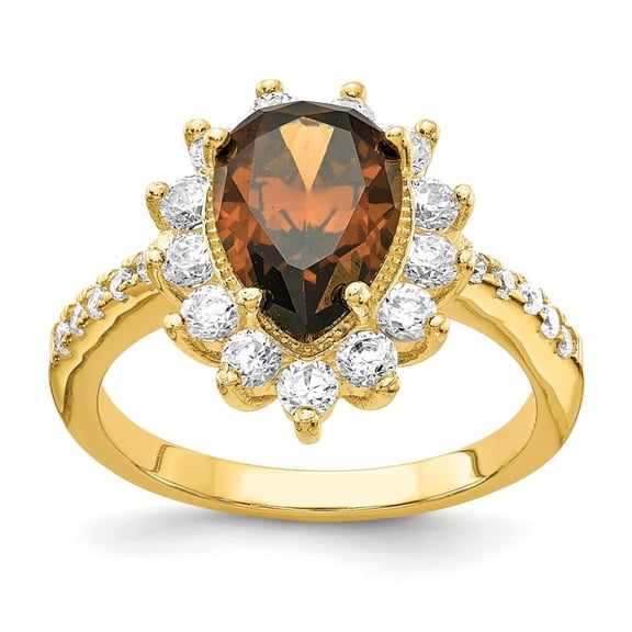 Auriga Fine Jewelry 925 Sterling Silver Gold Plated Brown Cubic Zirconia Engagement Ring Size 7 for Women
