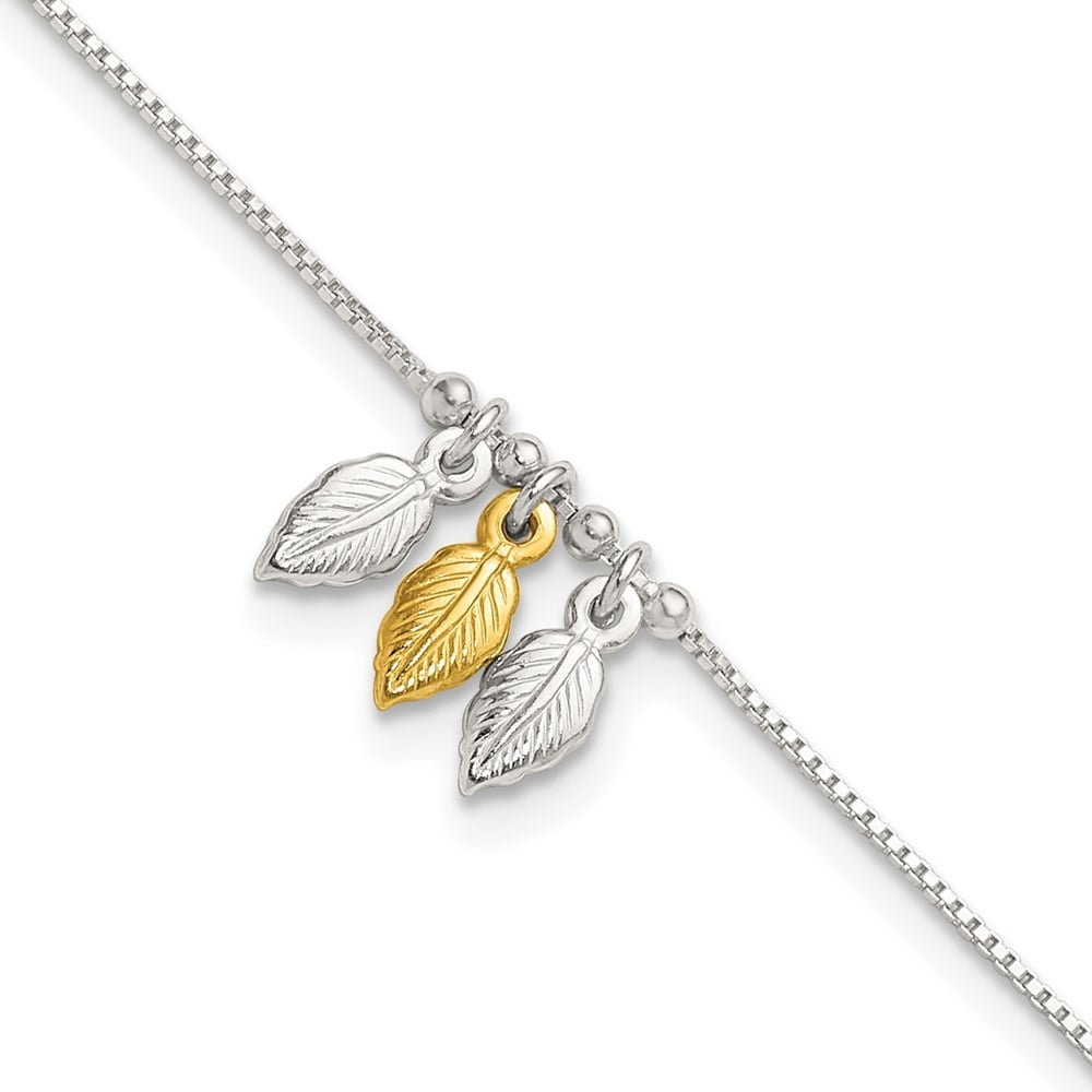 Auriga Fine Jewelry 925 Sterling Silver Gold-Tone Feather Anklet 9inch for Women