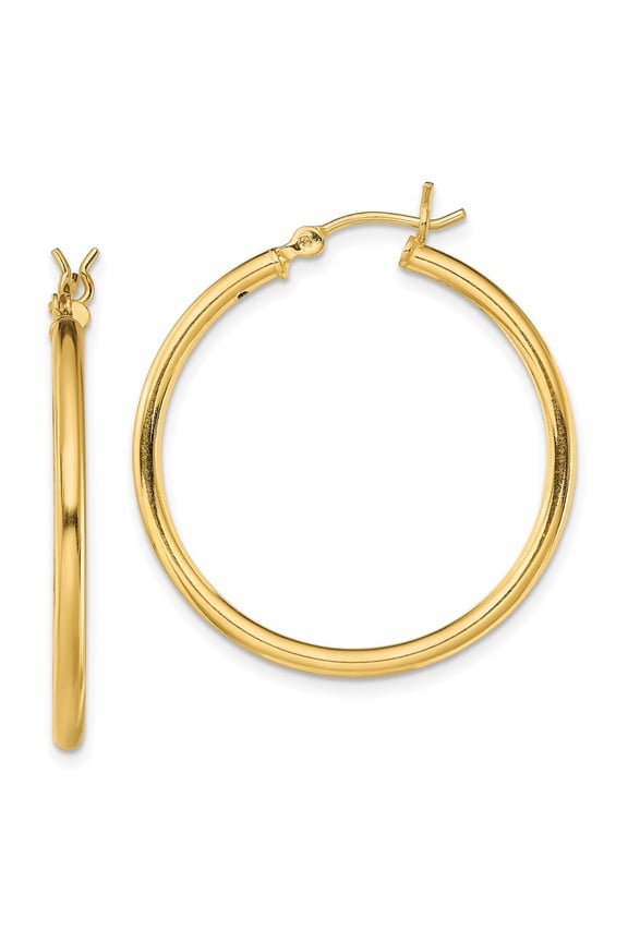 Fine Jewelry 925 Sterling Silver Gold-Tone Polished 2x30mm Hoop Earrings for Women