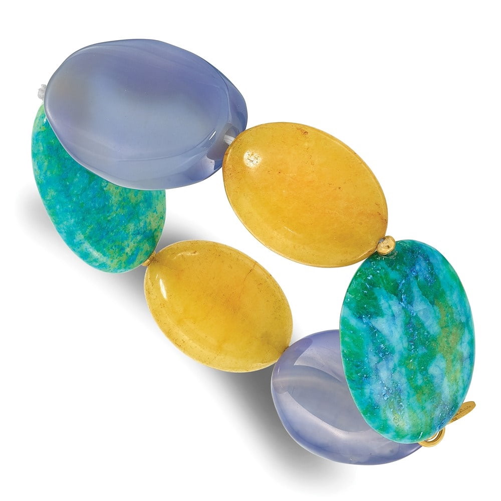 Auriga Fine Jewelry 925 Sterling Silver Gold-plated Agate/Jade/Recon Serpentine Bracelet for Women