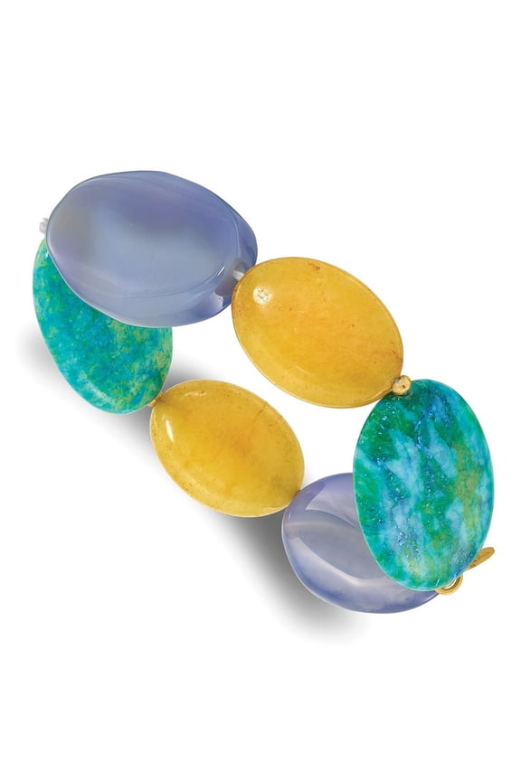 Fine Jewelry 925 Sterling Silver Gold-plated Agate/Jade/Recon Serpentine Bracelet for Women