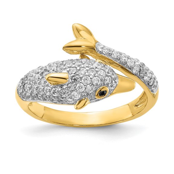 Auriga Fine Jewelry 925 Sterling Silver Gold-plated CZ Dolphin Ring for Women Size 8